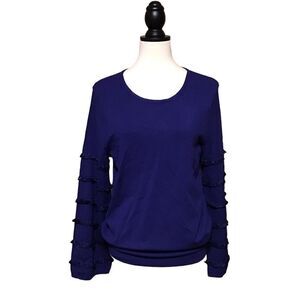 Alfani Blue Fringe Sleeve Knit‎ Top Sz L